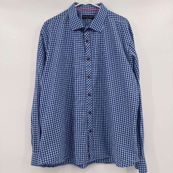 Jared Lang Shirt Men 3XL Blue Check Long Sleeve Button Up Lightweight Cotton - Picture 1 of 12